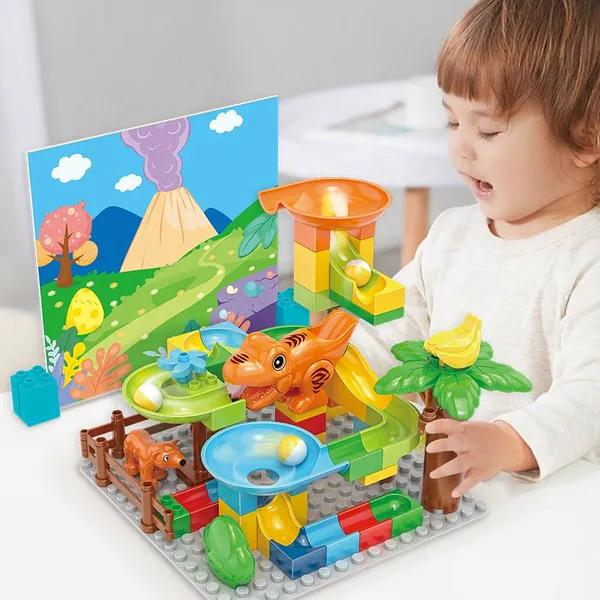 Educational Building Blocks 60PCS Dinosaur Marble Run Track Set image 3