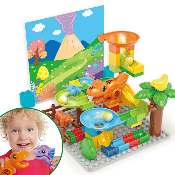 Educational Building Blocks 60PCS Dinosaur Marble Run Track Set image 1
