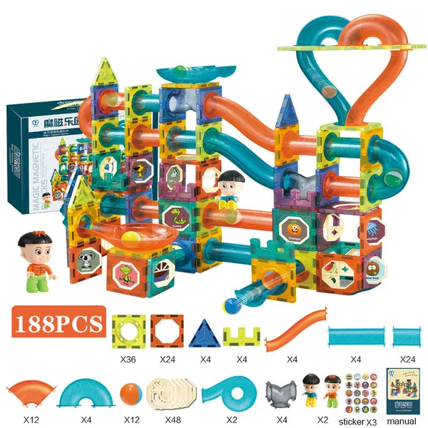 Educational Magnetic Building Blocks 188PCS Marble Run Track image 2