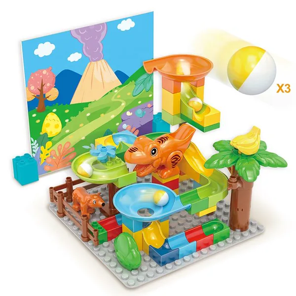Educational Building Blocks 60PCS Dinosaur Marble Run Track Set image 5