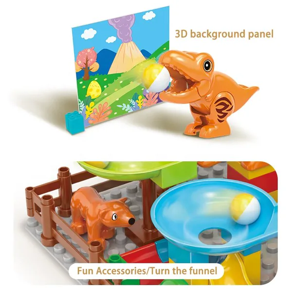 Educational Building Blocks 60PCS Dinosaur Marble Run Track Set image 4